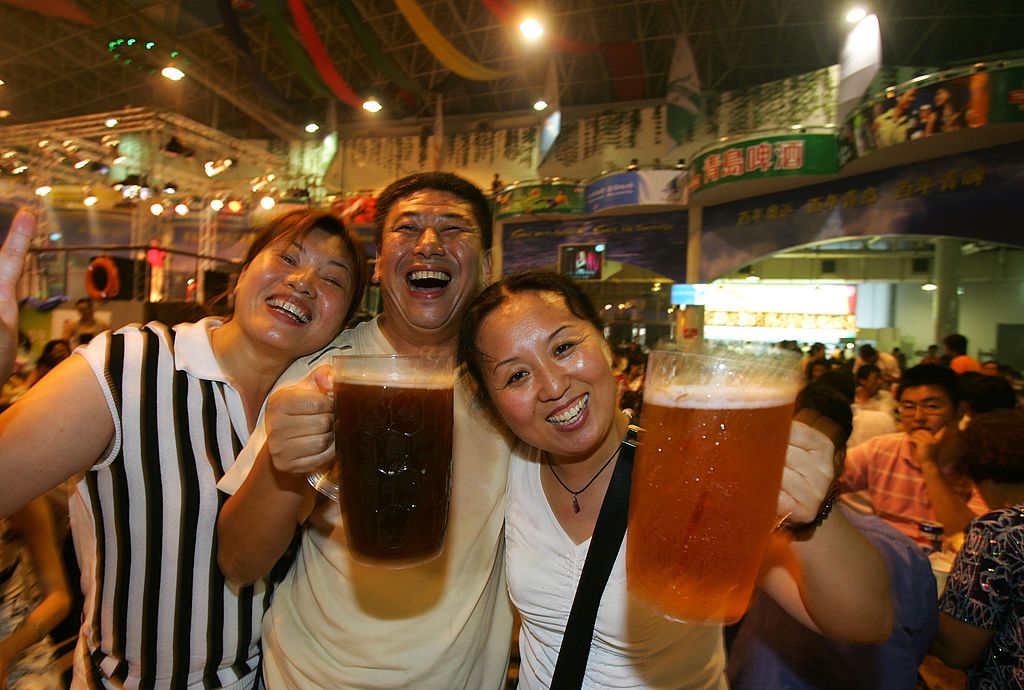 People celebrating at beer festival