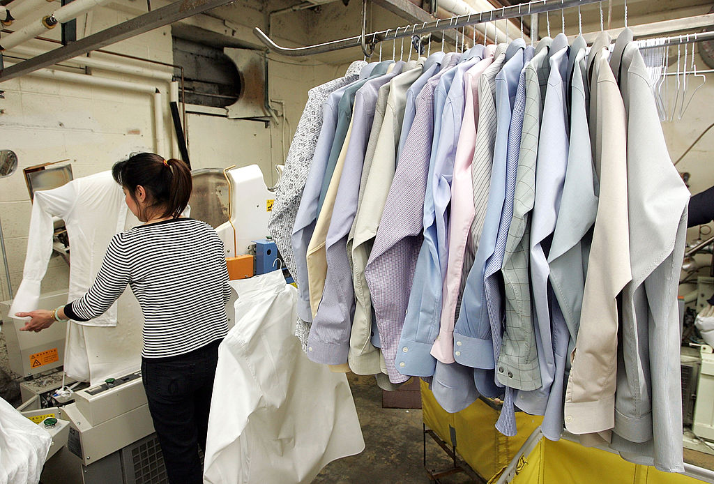 woman doing dry cleaning