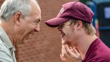 two man laughing at each other