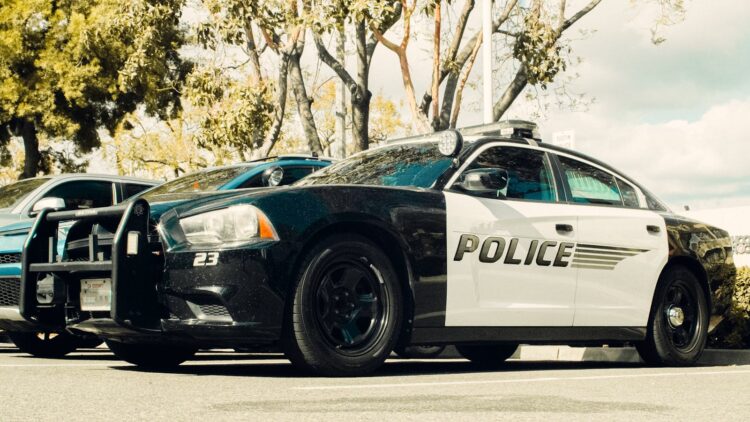 Low Angle Shot of Parked Police Car