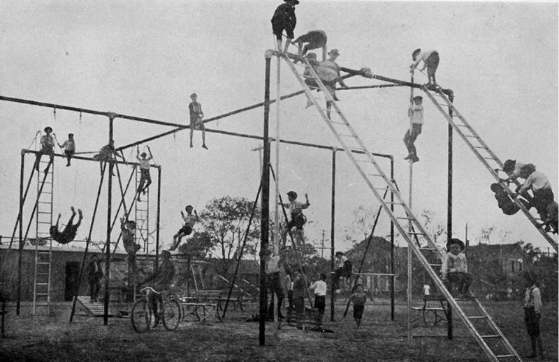 Playing on Metal Jungle Gyms Over Concrete