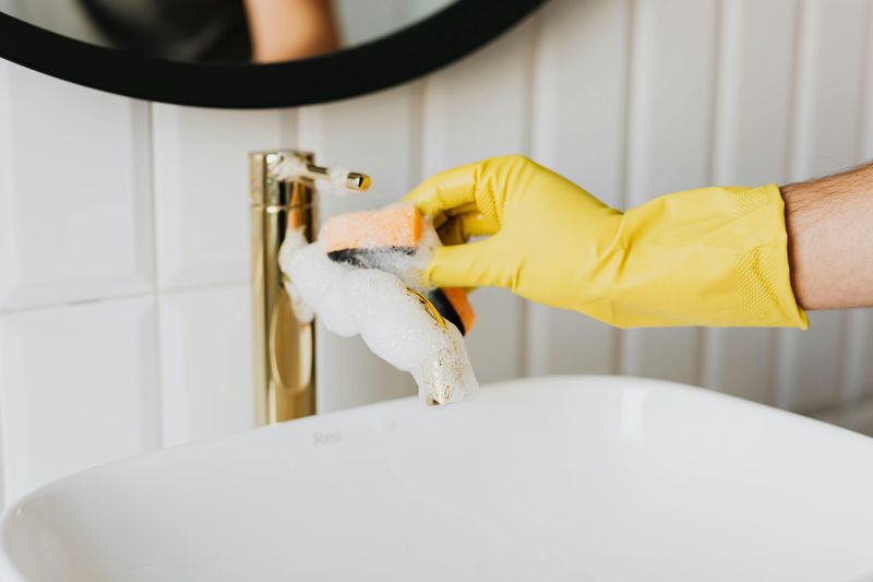 Soap Scum and Water Stains in the Bathroom